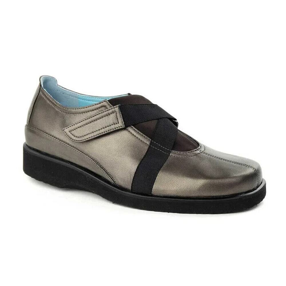 Thierry Rabotin Women's Lena Pewter Leather Flat Sneaker Metallic Gray S…